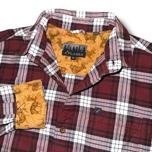 PLADRA Flannel Shirt Men Medium Plaid Long Sleeve Flip Cuff Button Up